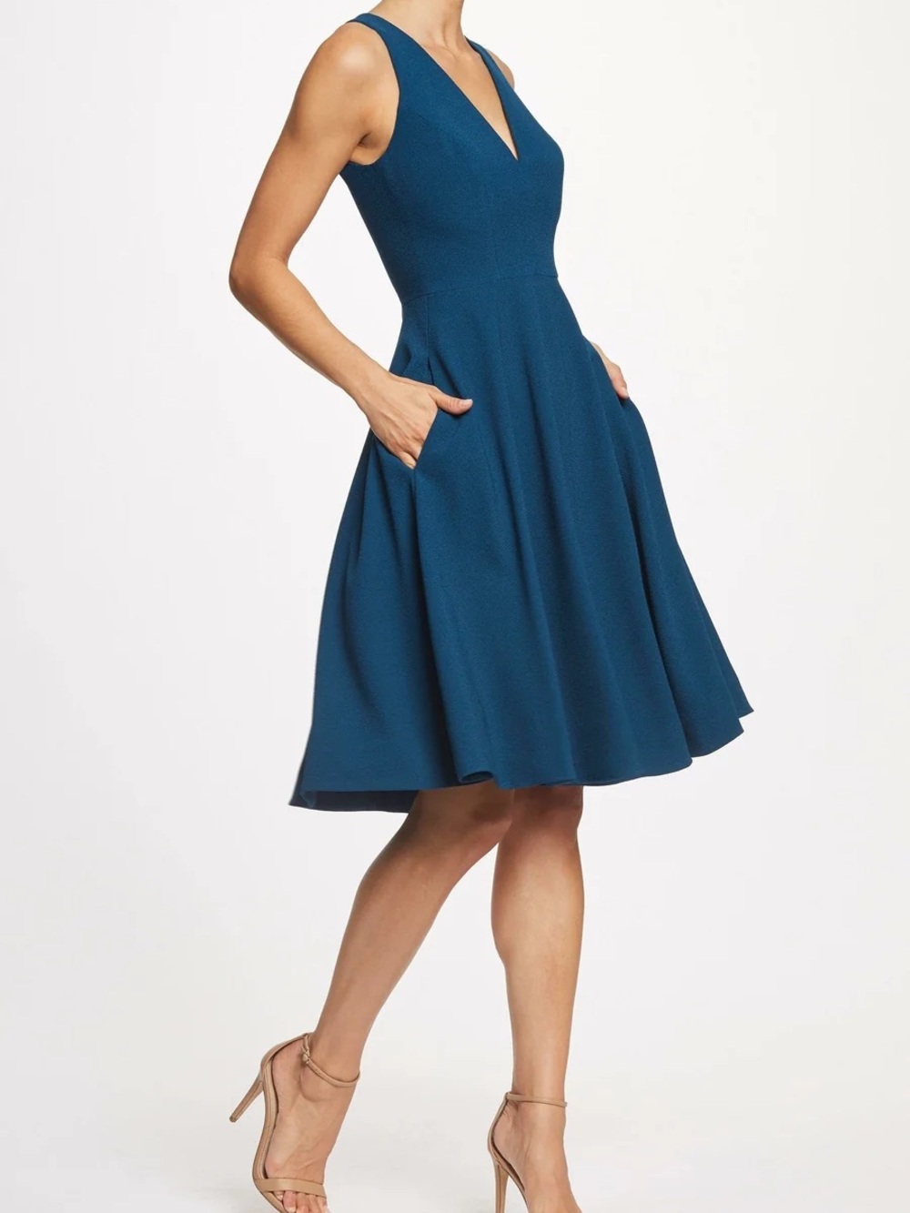 Dress the Population Catalina Peacock Blue Fit Flare Midi Dress XL NWT